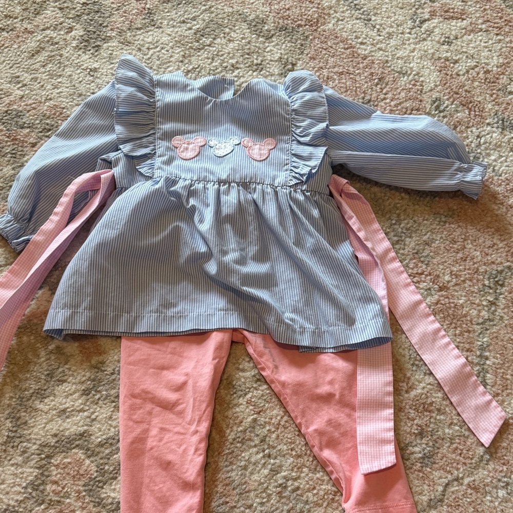 Stitchy Fish Disney Mickey Blue Stripe Top and Pink Legging Matching Set